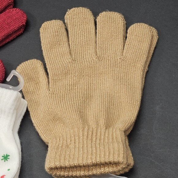Youth Gloves One Size Bundle Of 3, Red White And Sparkling Tan Christmas Themed - Picture 4 of 8